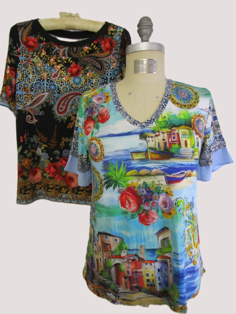 2 Tee T Shirt Rayon Spandex V Crew Neck